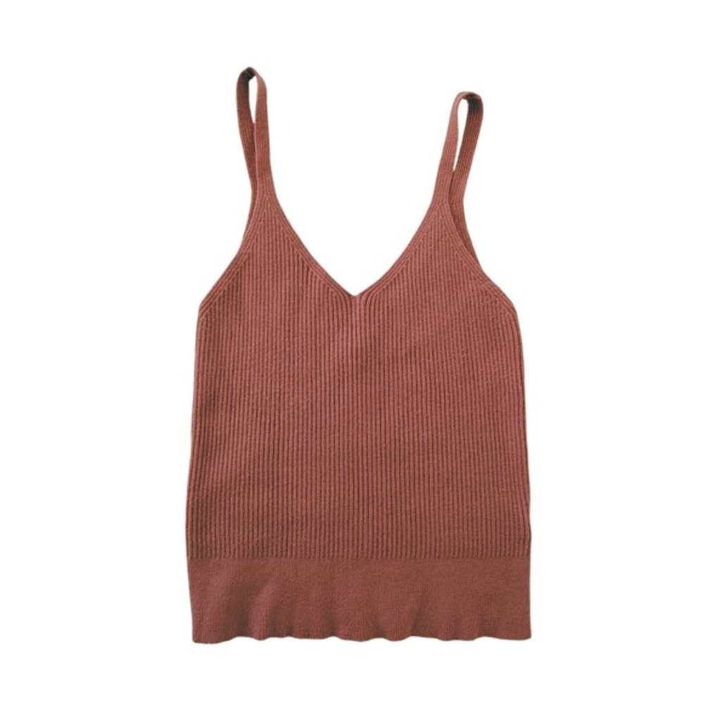 Bucul Knit Ribbed V Neck Camisole Tank Top Rusty‎ Rose S M